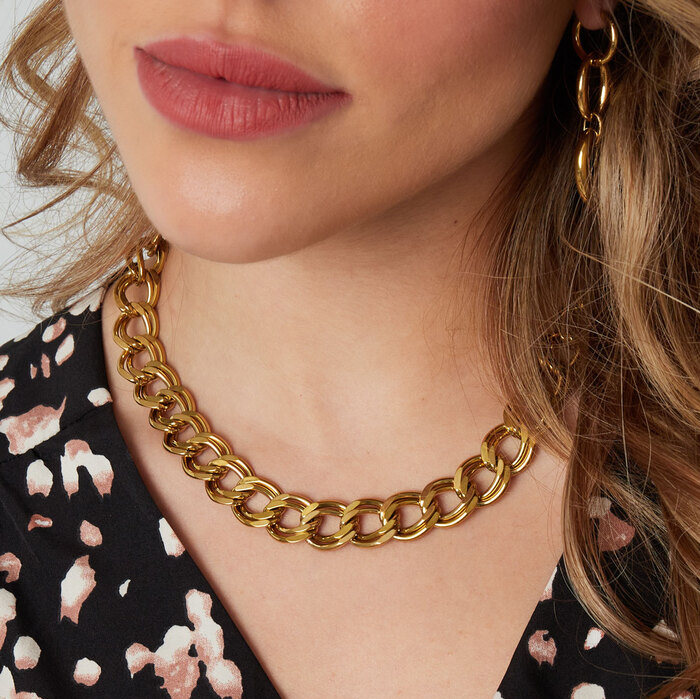 Collar de Acero Inoxidable Chapado en Oro LINK